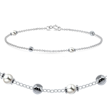 Silver Balls and White Pearls Silver Bracelet BRS-453